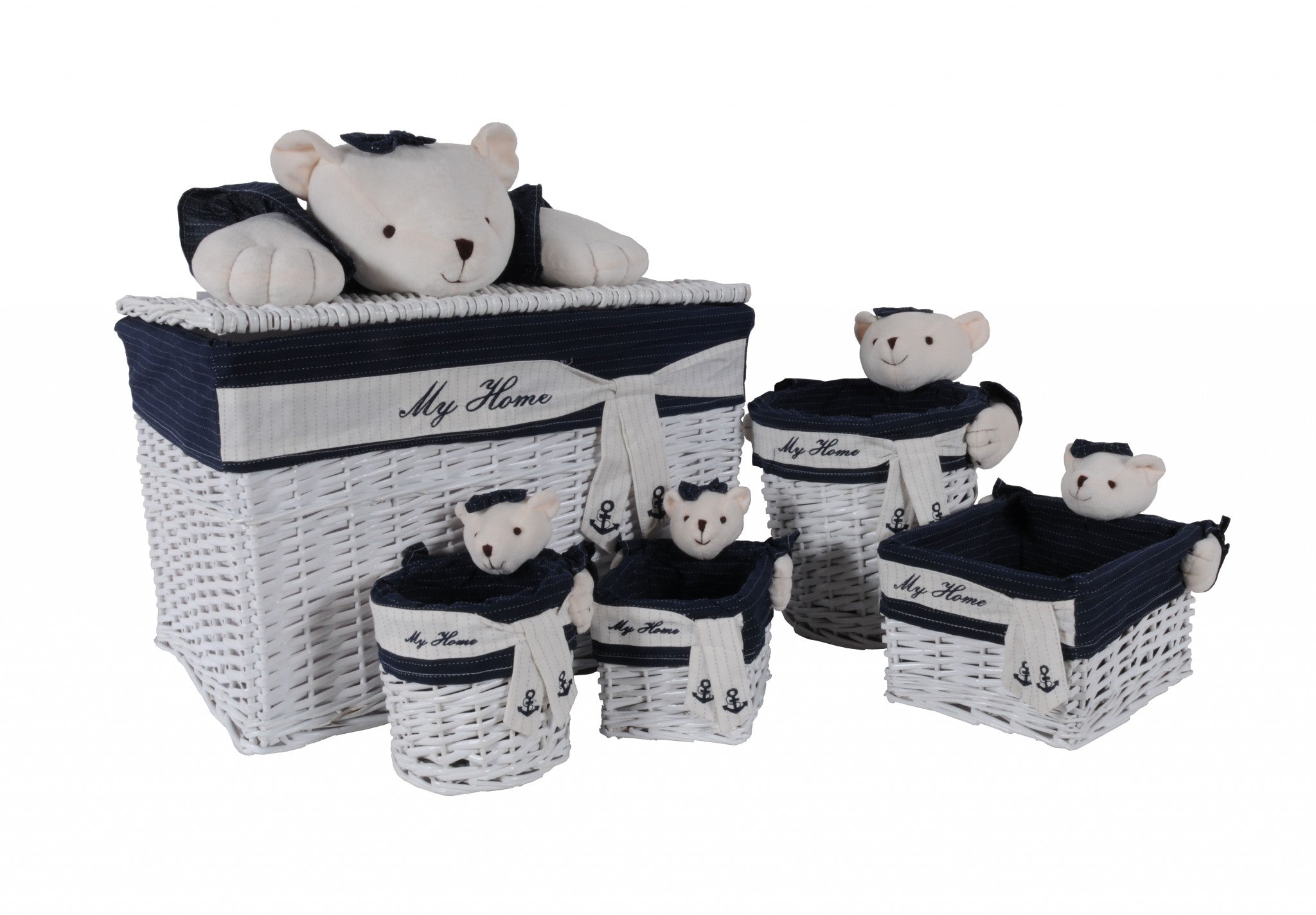 15.5" X 23.5" X 22" White blue rectangular bear Design Basket Set Of 5