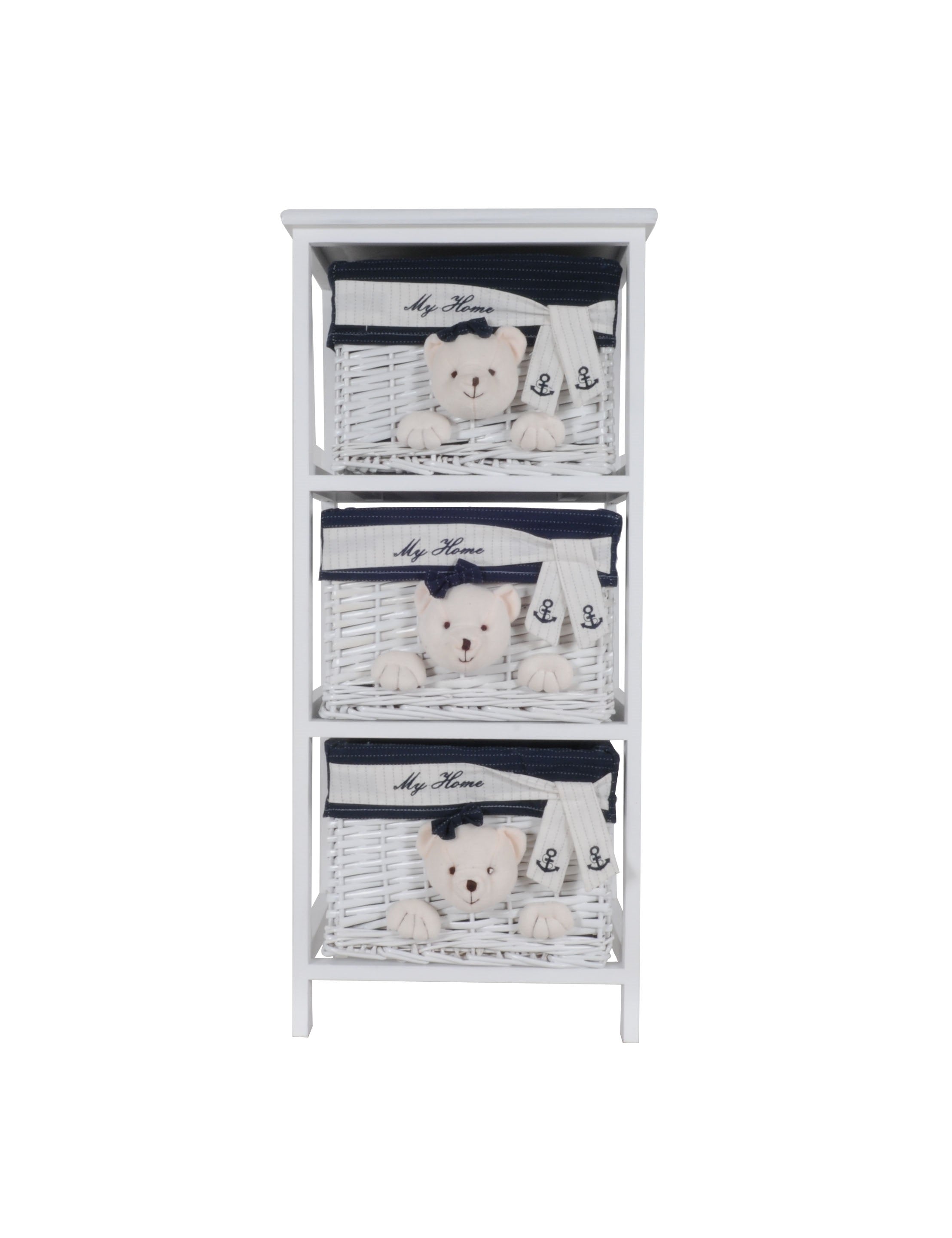 12.5" X 16" X 35.5" White Blue  Portable 3 Drawers