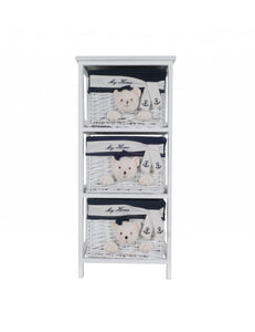 12.5" X 16" X 35.5" White Blue  Portable 3 Drawers