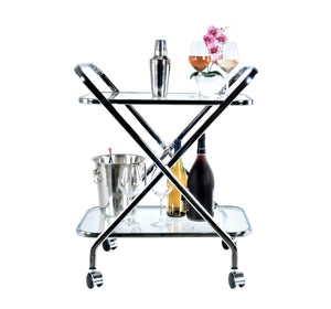 16.5" X 26.25" X 30.5" Chrome Xshape  Bar Cart