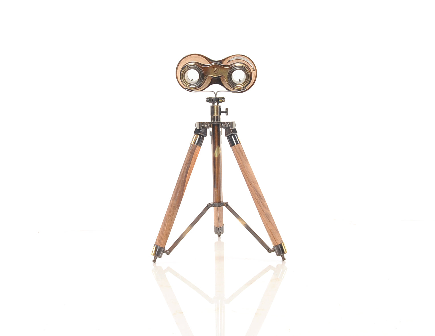 8" X 8" X 11" Wood Brass Binocular On Stand