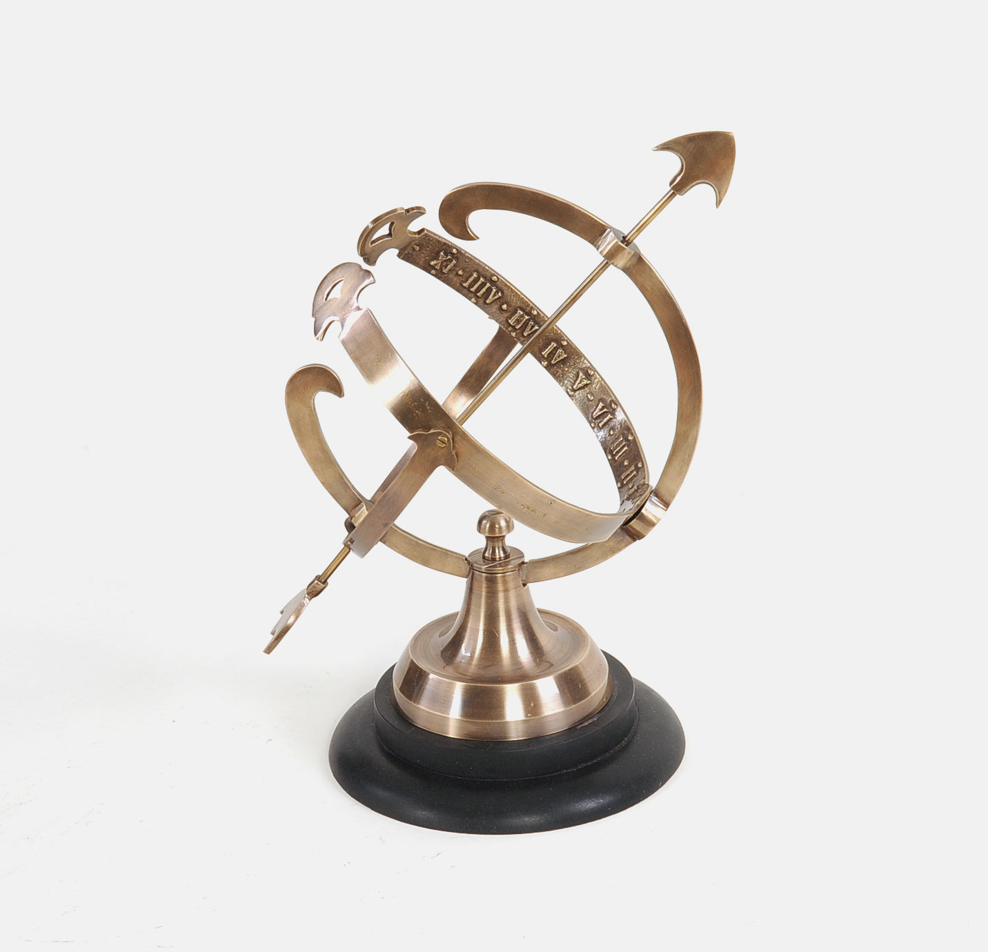 8" X 10" X 14.25" Brass Armillary On Wooden Base