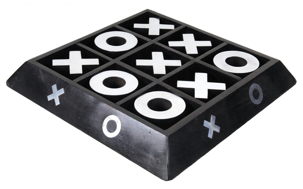 Nickel And Dark Wood Tic Tac Toe Game Sculpture - 99fab 