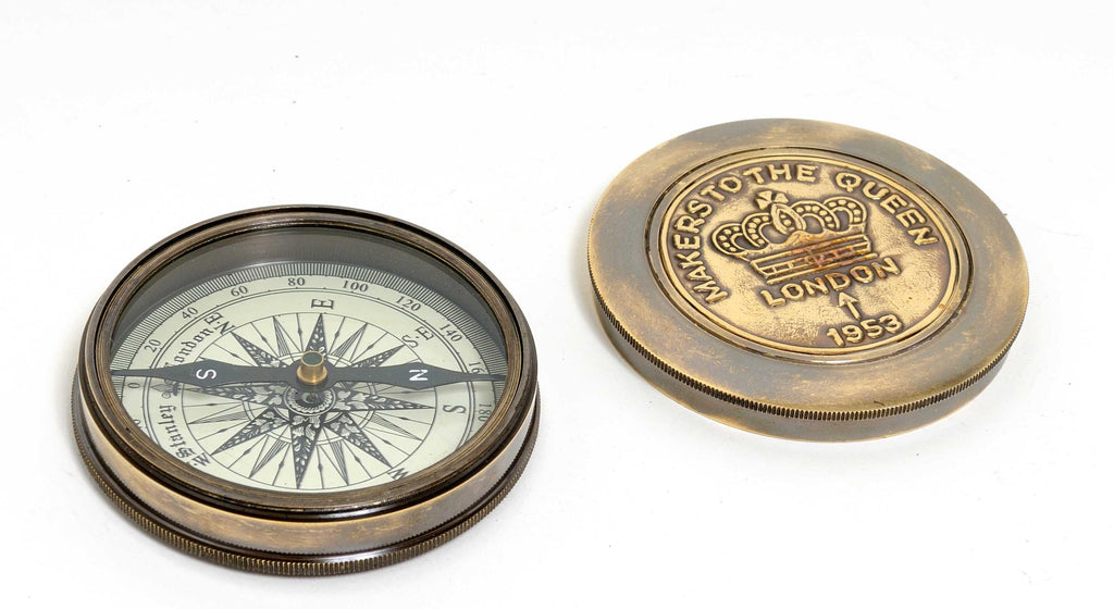 Brass Makers To The Queen Compass With Leather Case - 99fab 