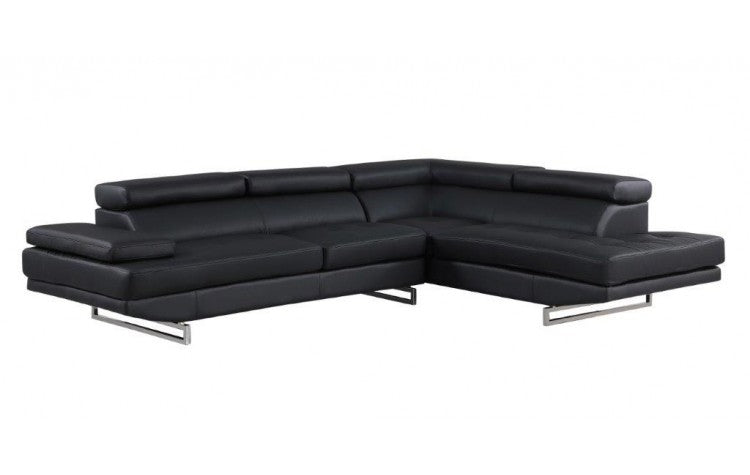 Black Faux Leather Stationary L Shaped Two Piece Sofa And Chaise - 99fab 