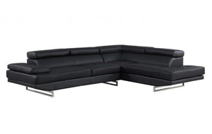 Black Faux Leather Stationary L Shaped Two Piece Sofa And Chaise