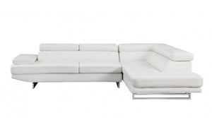 White Faux Leather Stationary L Shaped Two Piece Sofa And Chaise