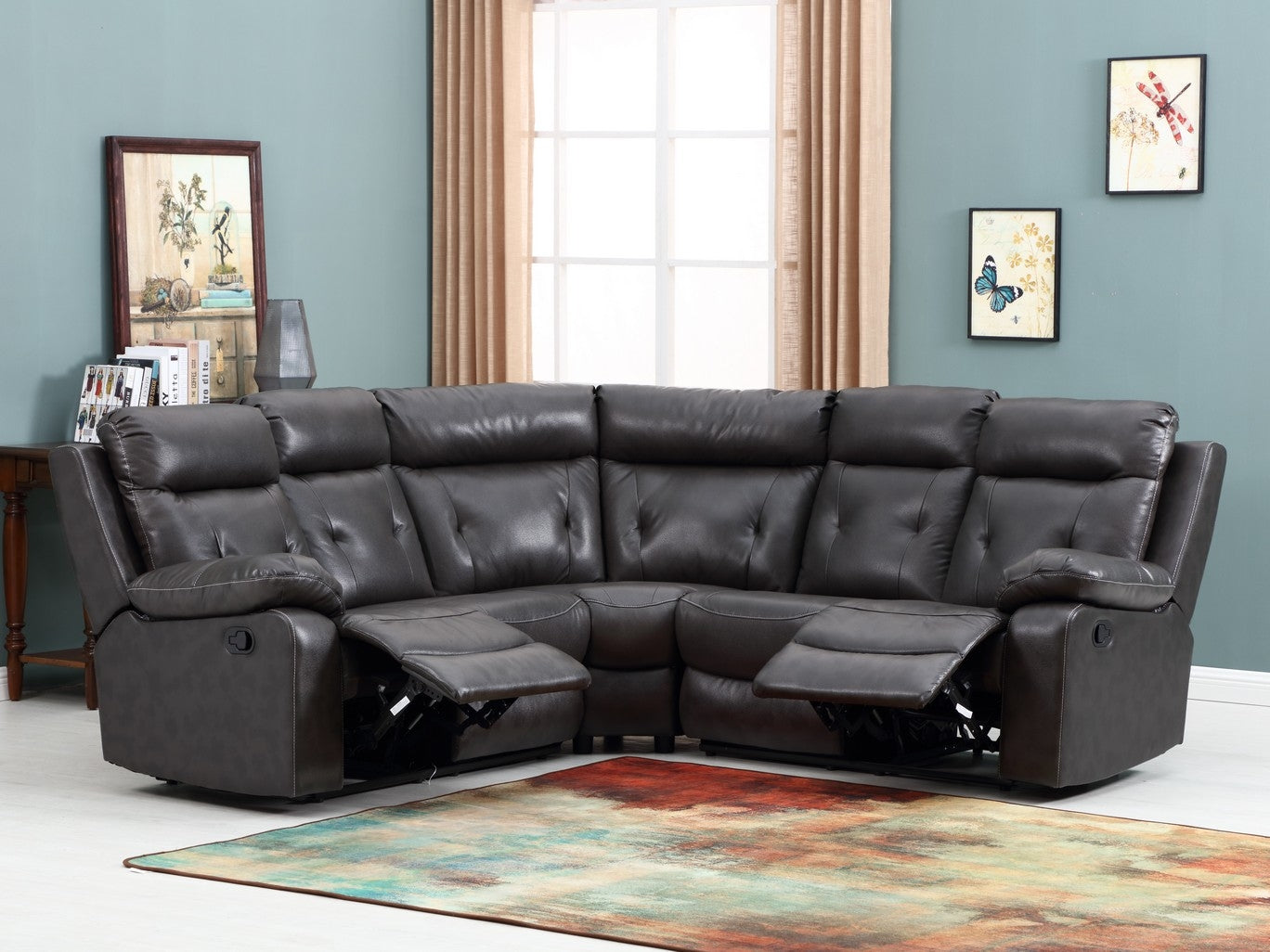 Gray Faux Leather Reclining L Shaped Corner Sectional