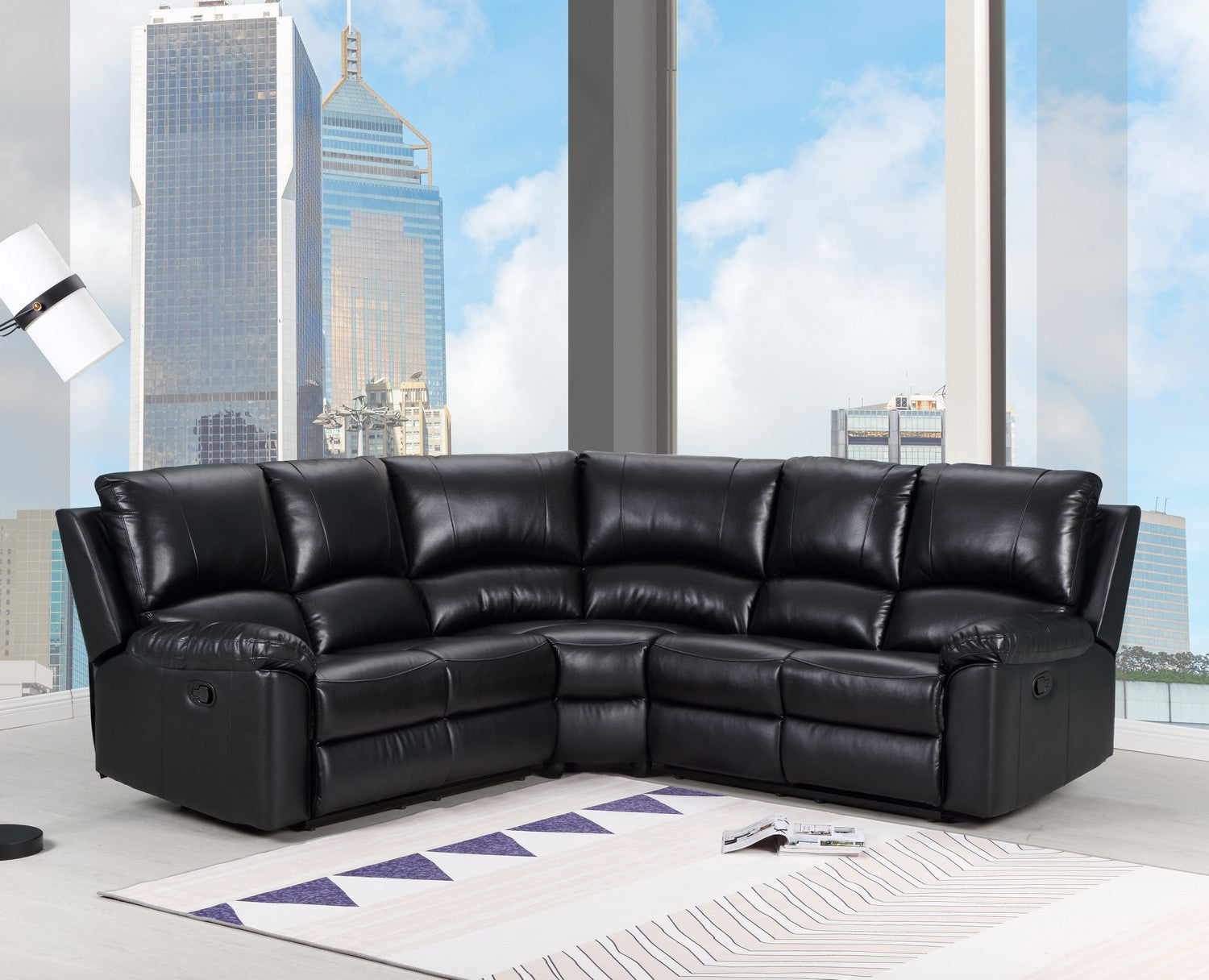 Black Faux Leather Power Reclining L Shaped Corner Sectional