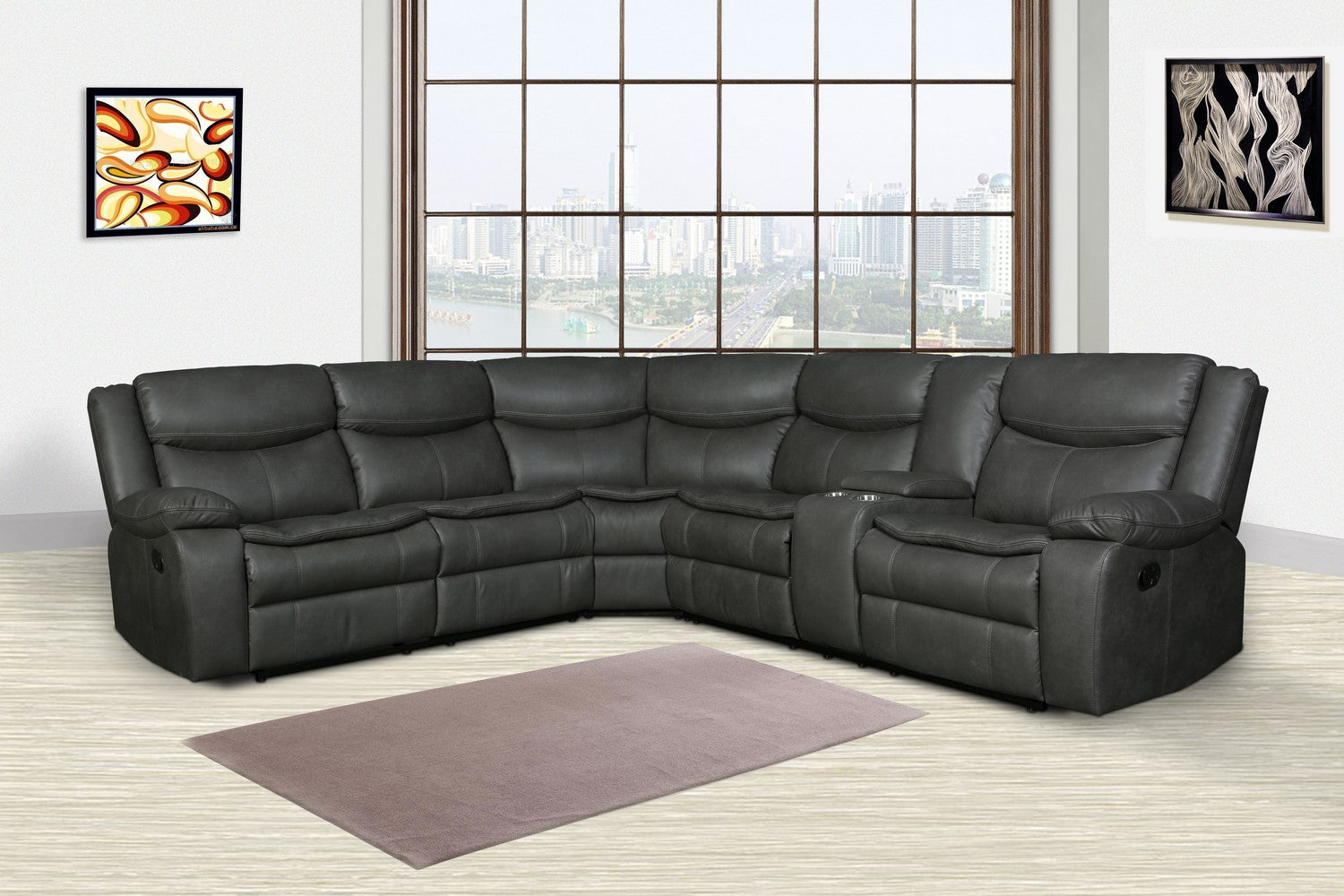 Gray Faux Leather Reclining L Shaped Corner Sectional