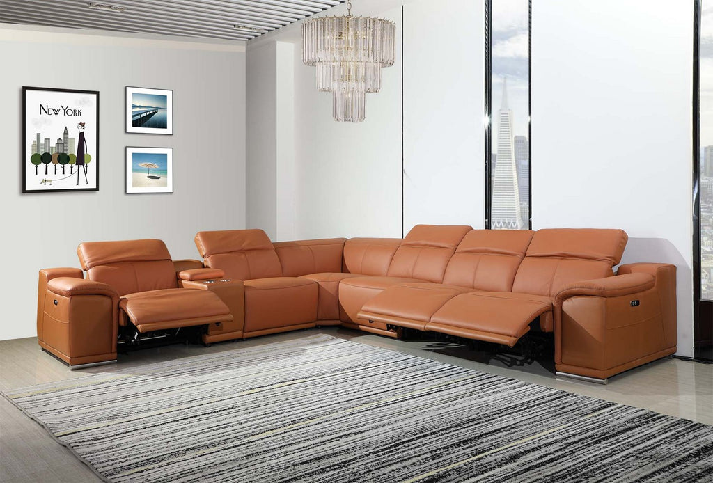 Camel Faux Leather Power Reclining L Shaped Corner Sectional - 99fab 