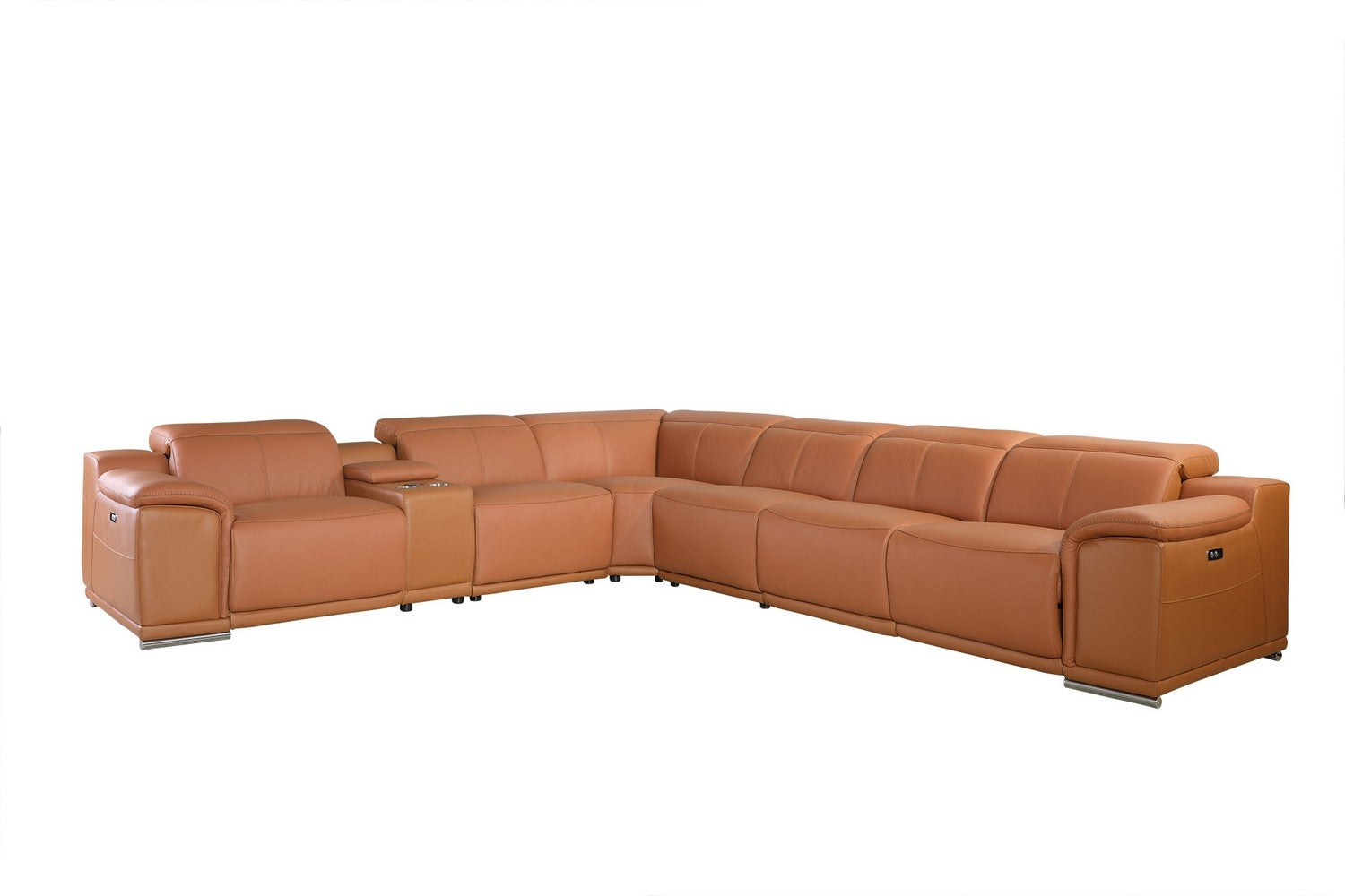 Camel Faux Leather Power Reclining L Shaped Corner Sectional