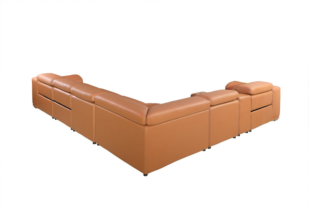 Camel Faux Leather Power Reclining L Shaped Corner Sectional - 99fab 