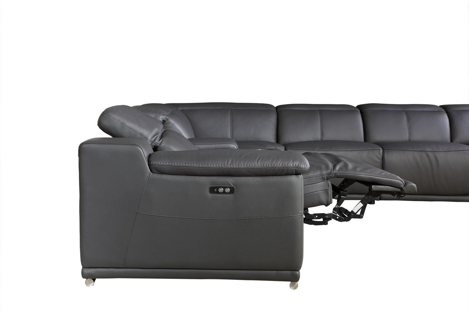 Gray Top Grain Leather Reclining L Shaped Corner Sectional