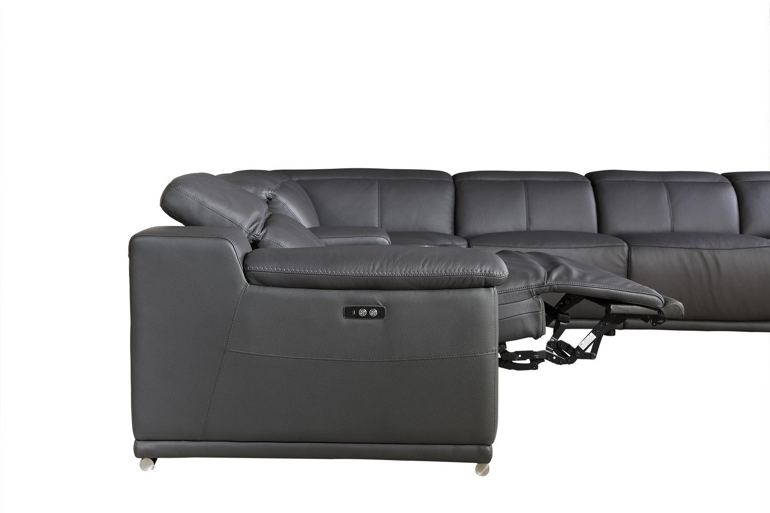 Gray Faux Leather Power Reclining L Shaped Corner Sectional