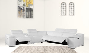 White Italian Leather Power Reclining L Shaped Corner Sectional