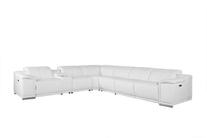 White Faux Leather Power Reclining L Shaped Corner Sectional