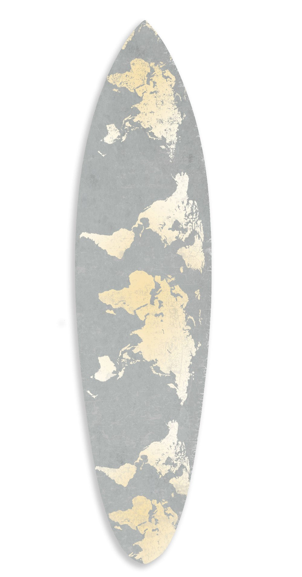 Grey And Gold World Map Surfboard Wall Art - 99fab 