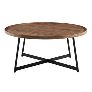 35" Black And Walnut Manufactured Wood Round Coffee Table