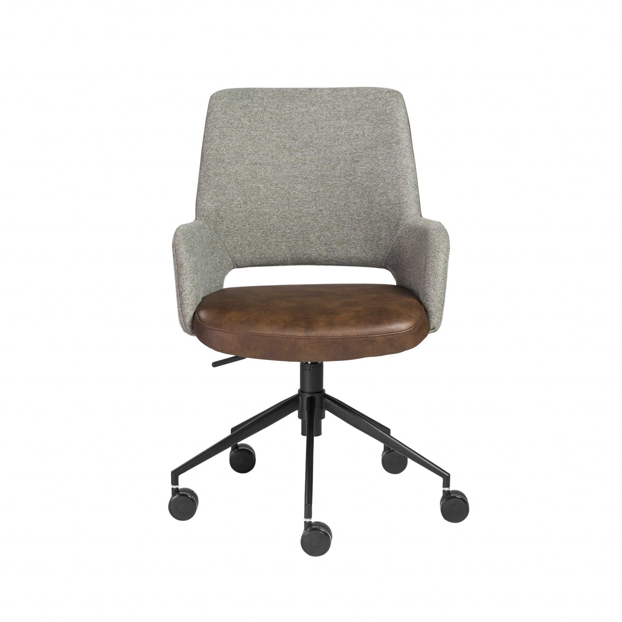 21.26" X 25.60" X 37.21" Tilt Office Chair In Gray Fabric And Light Brown Leatherette With Black Base