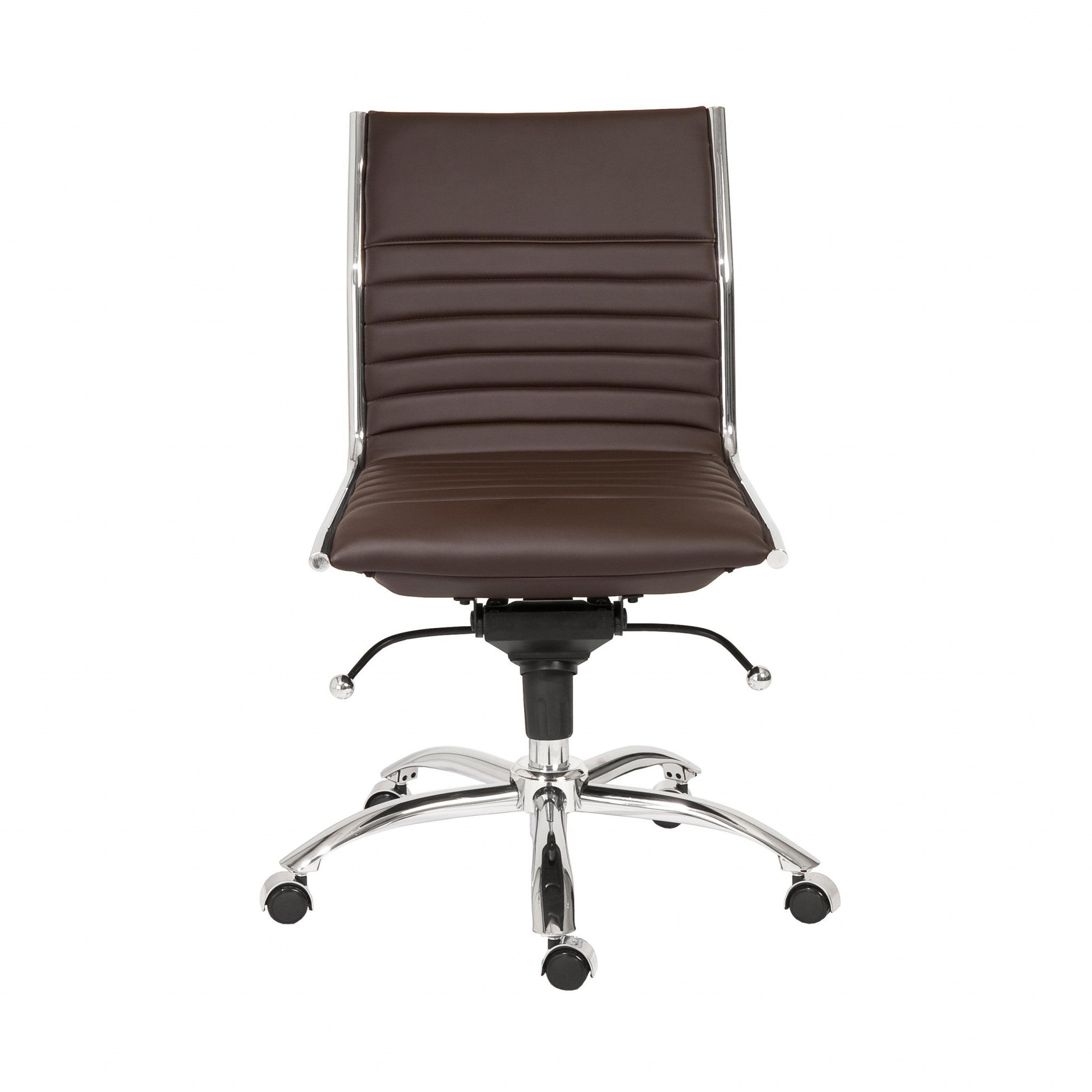 Brown Faux Leather Seat Swivel Adjustable Task Chair Leather Back Steel Frame