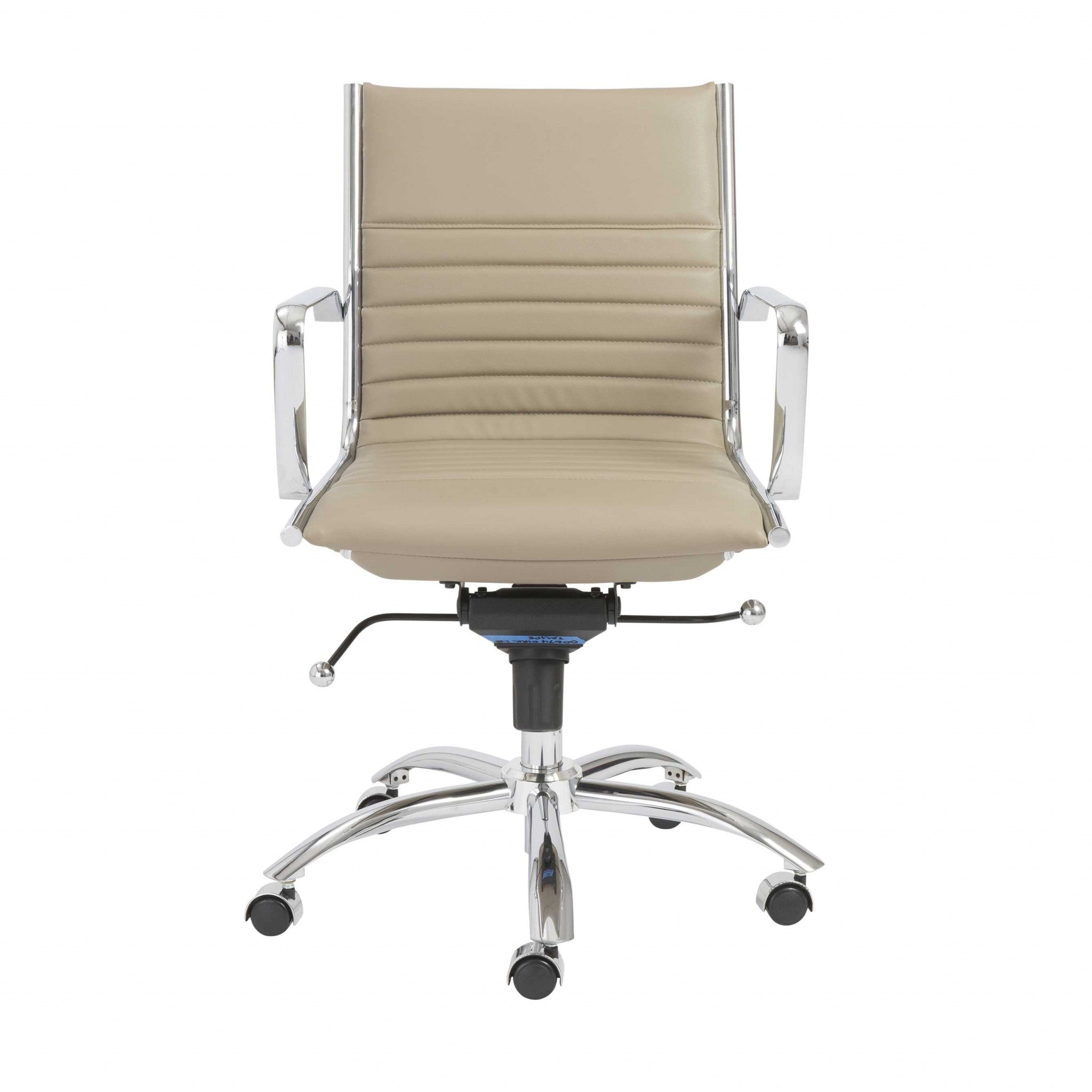 Taupe Faux Leather Seat Swivel Adjustable Task Chair Leather Back Steel Frame