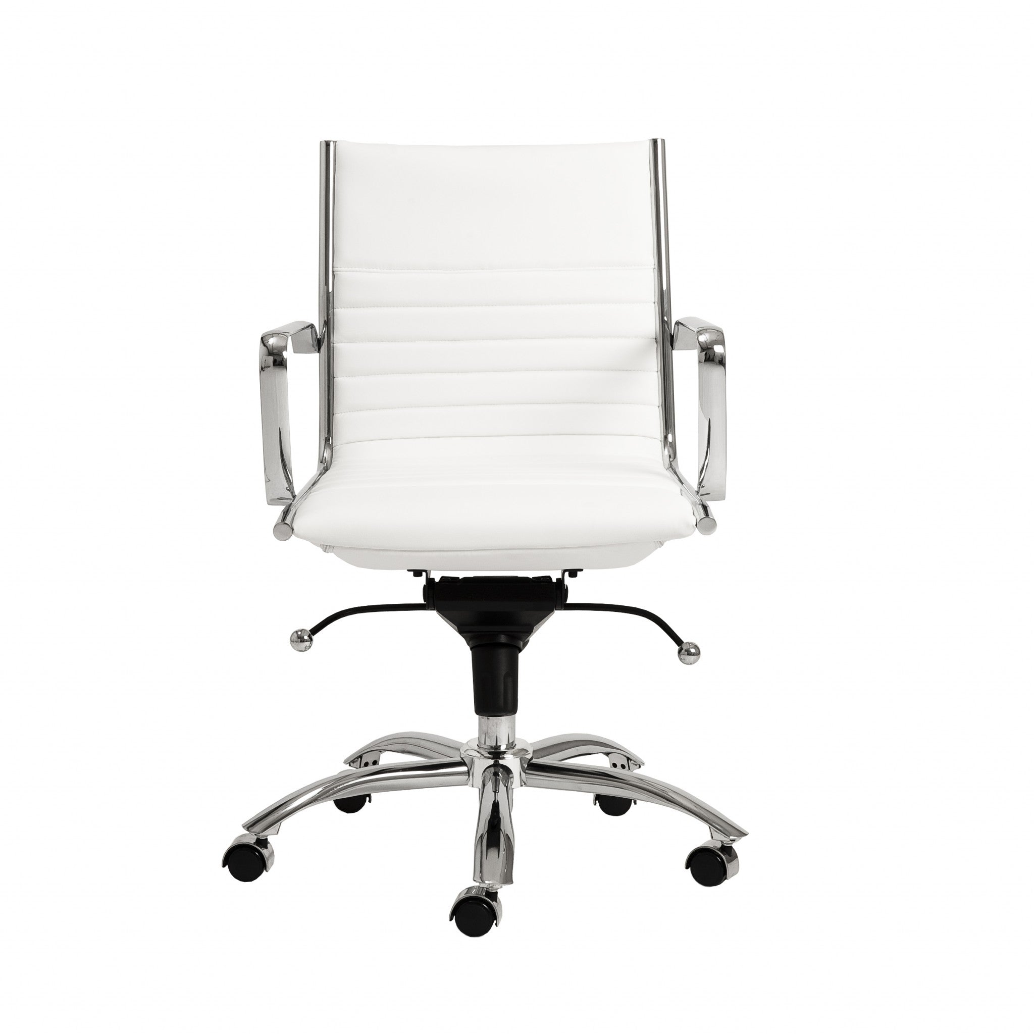 White Faux Leather Seat Swivel Adjustable Task Chair Leather Back Steel Frame