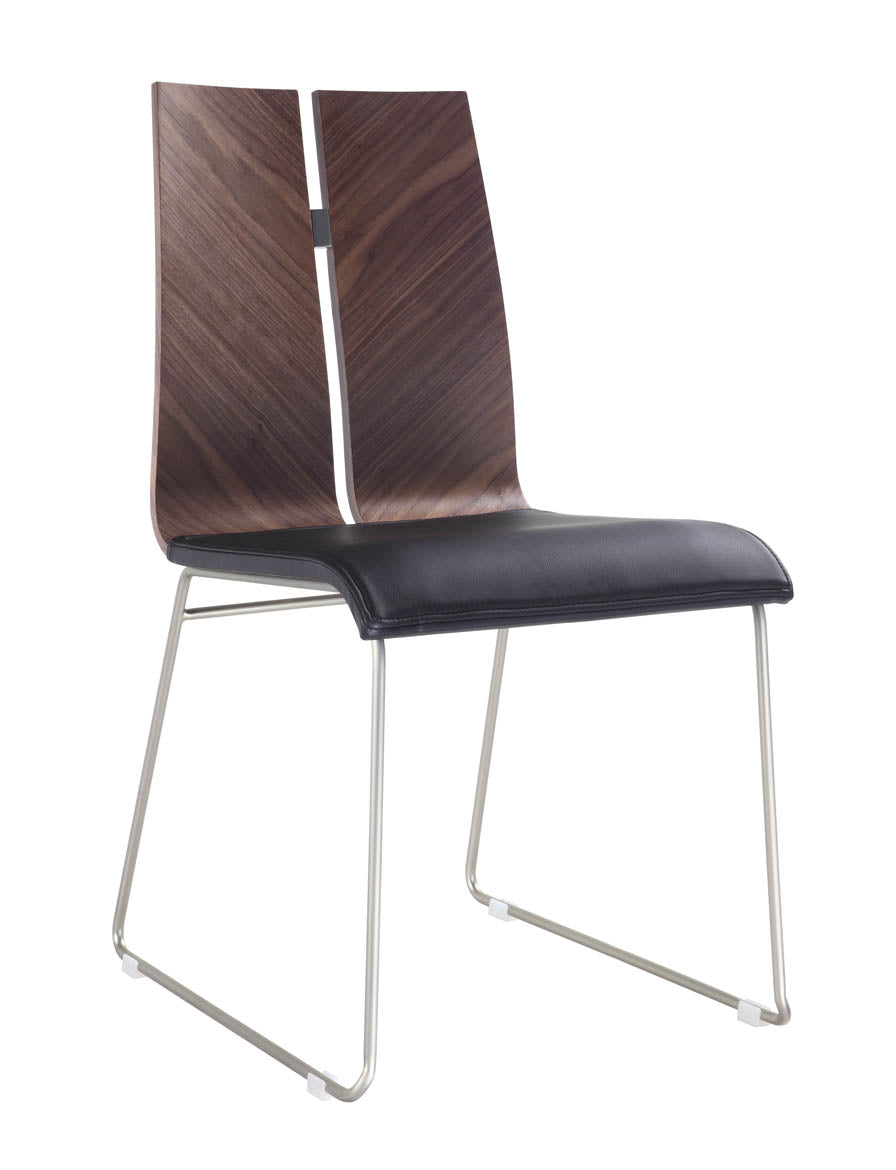 Set Of Two Silver Natural Walnut And Black Faux Leather Solid Back Dining Chairs - 99fab 