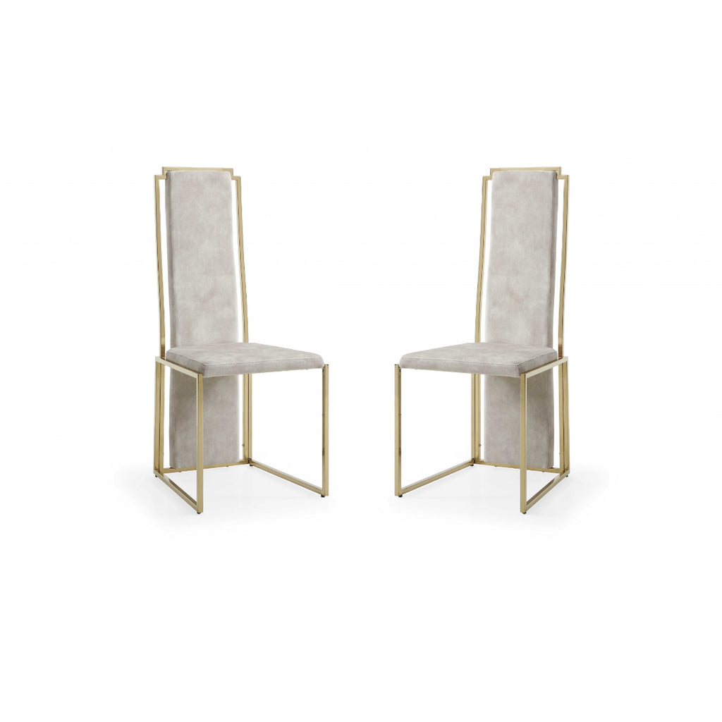 Set Of 2 Ultra Modern Beige Suede And Gold Dining Chairs - 99fab 