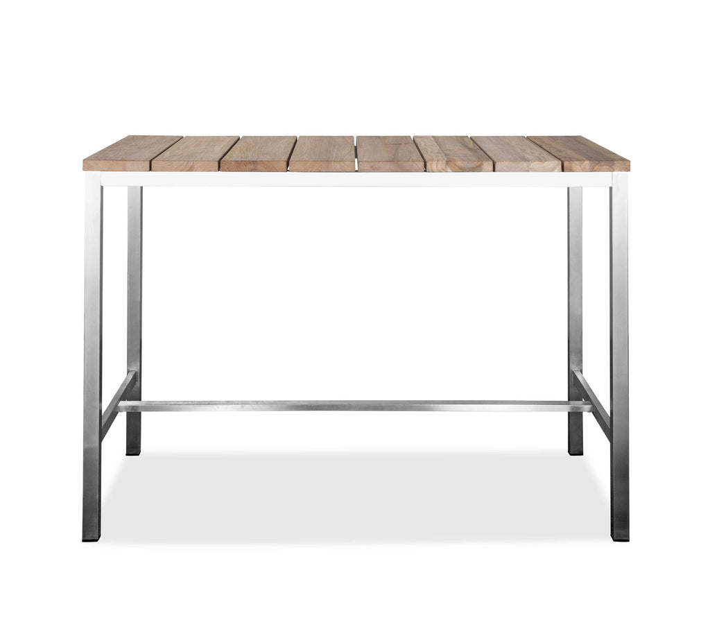 55 X 27 X 42 Teak Wood & Stainless Steel Bar Table - 99fab 