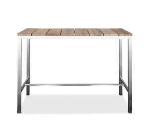 55 X 27 X 42 Teak Wood & Stainless Steel Bar Table