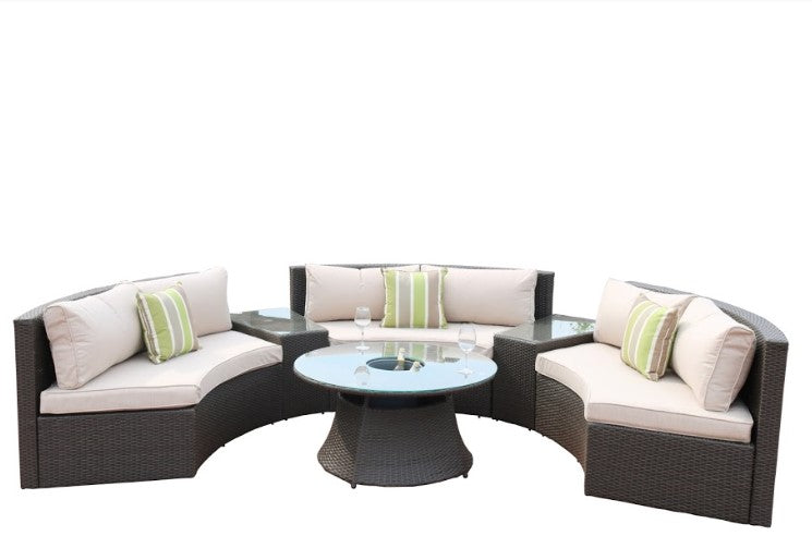 6 Piece Black Half Moon Outdoor Sectional Set With Ice Bucket - 99fab 