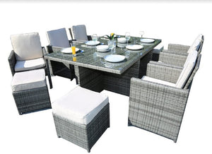 129" X 76" X 46" Gray 11Piece Outdoor Dining Set With Cushions