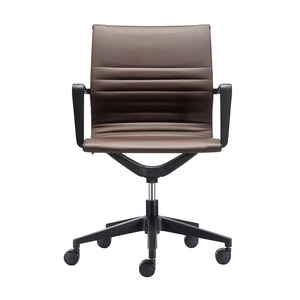 Brown Faux Leather Tufted Seat Swivel Adjustable Task Chair Leather Back Plastic Frame