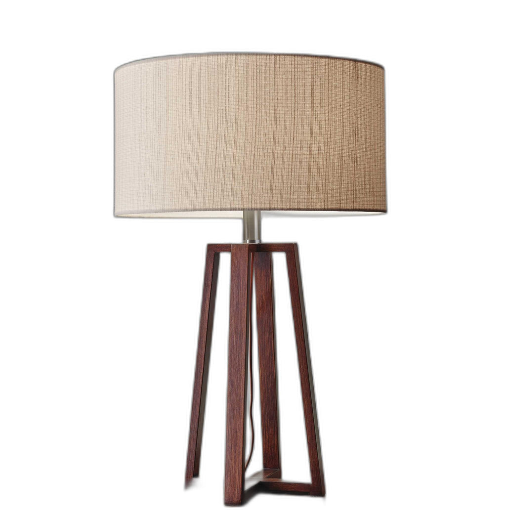 Walnut Wood Finish Linen Fabric Shade Table Lamp - 99fab 