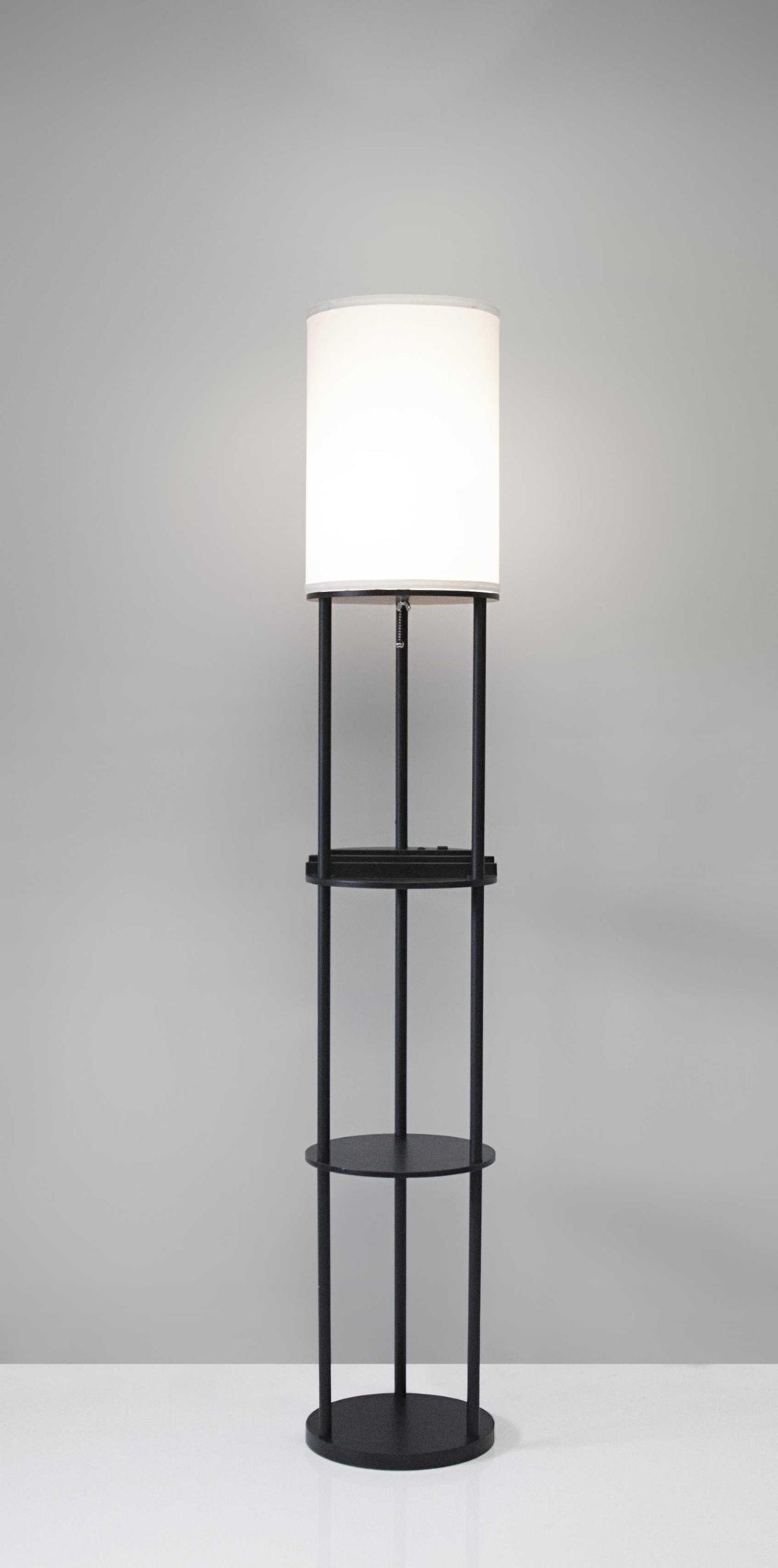 Black Wood Floor Lamp With Circular Usb Charging Station Shelf - 99fab 