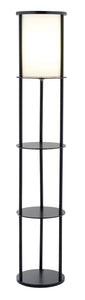 Black Wood Finish Floor Lamp With Circular Storage Shelves