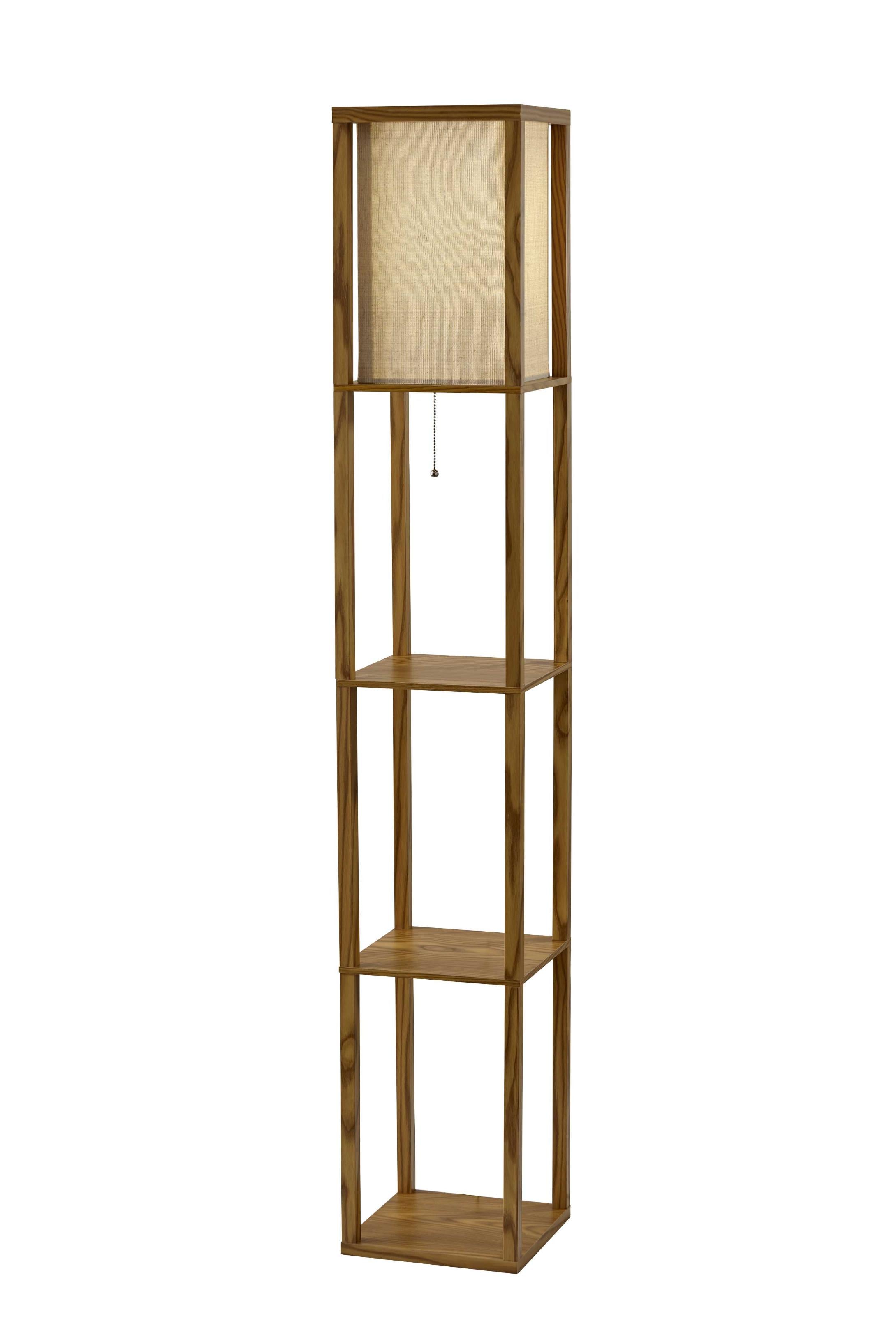 Floor Lamp With Walnut Wood Finish Storage Shelves