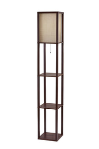 Floor Lamp With Walnut Wood Finish Storage Shelves