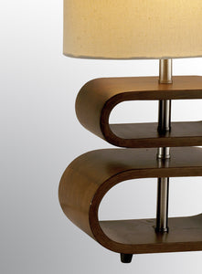 Walnut Wood Finish Stacked Bentwood Ovals With Natural Fabric Oval Shade Table Lamp