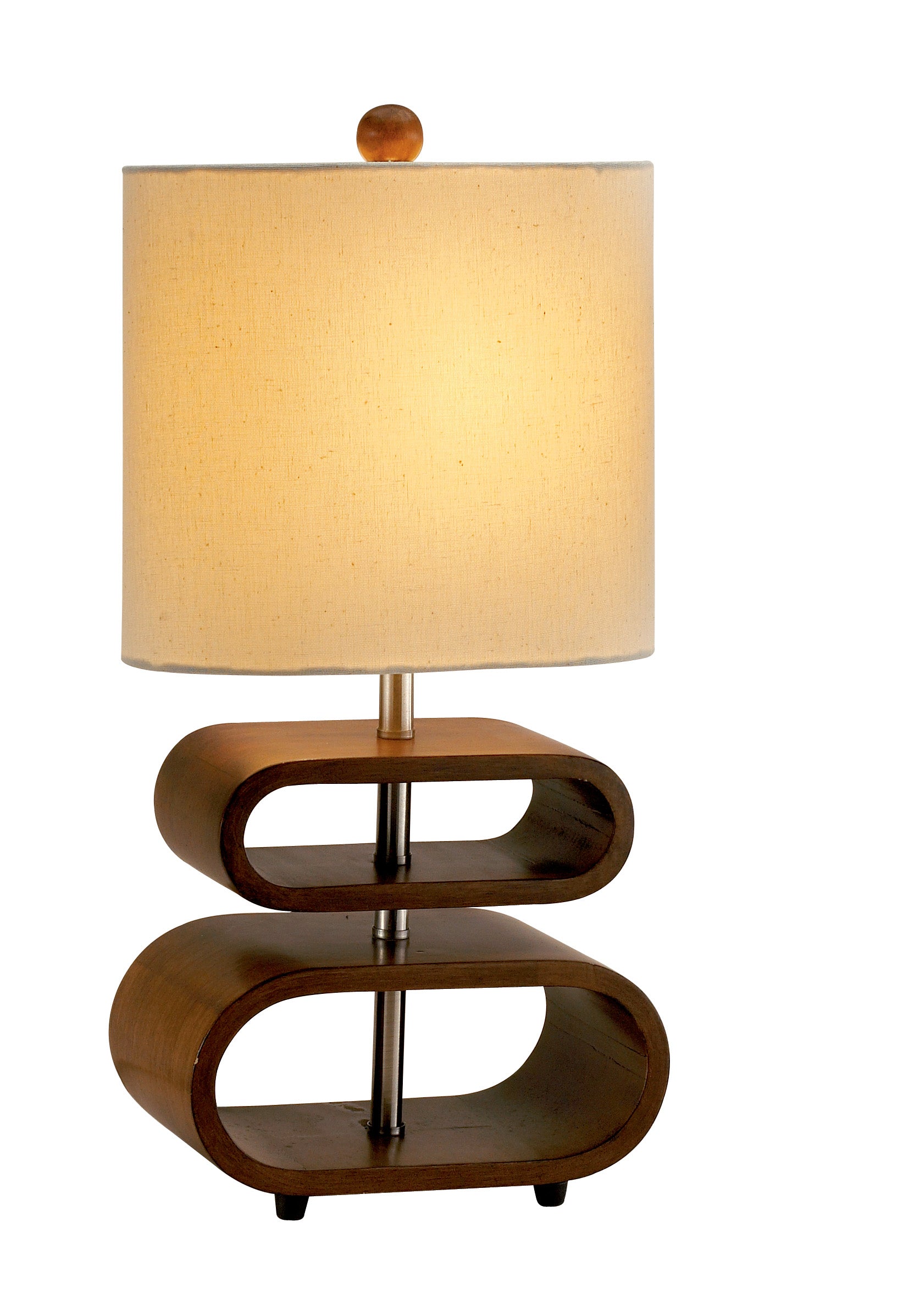 Walnut Wood Finish Stacked Bentwood Ovals With Natural Fabric Oval Shade Table Lamp