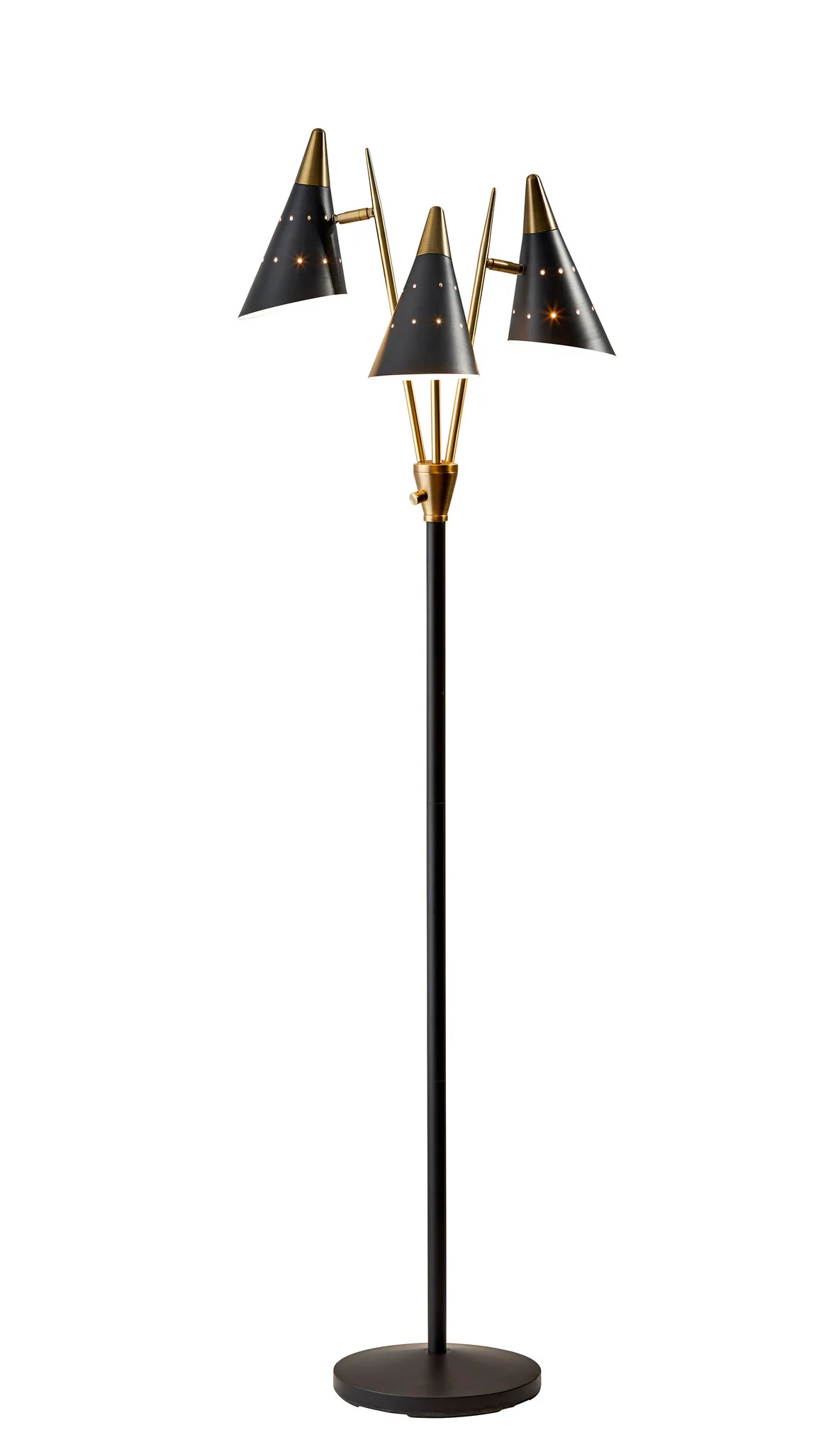 66" Black Three Light Novelty Floor Lamp With Black Cone Shade