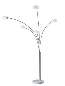 86" Steel Five Light Tree Floor Lamp With White Solid Color Bell Shade