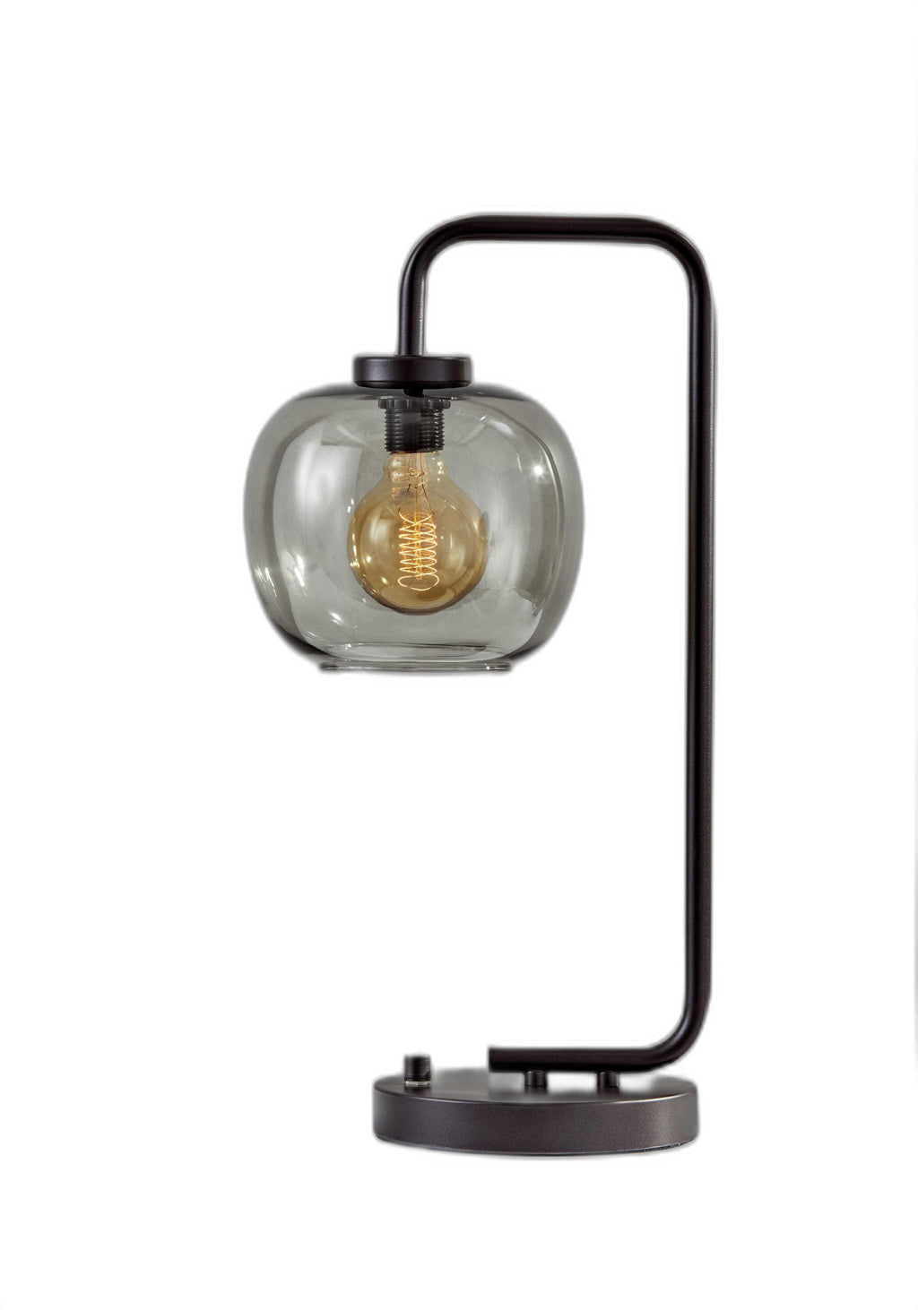 Smoked Glass Globe Shade With Vintage Edison Bulb And Matte Black Metal Arc Table Lamp - 99fab 