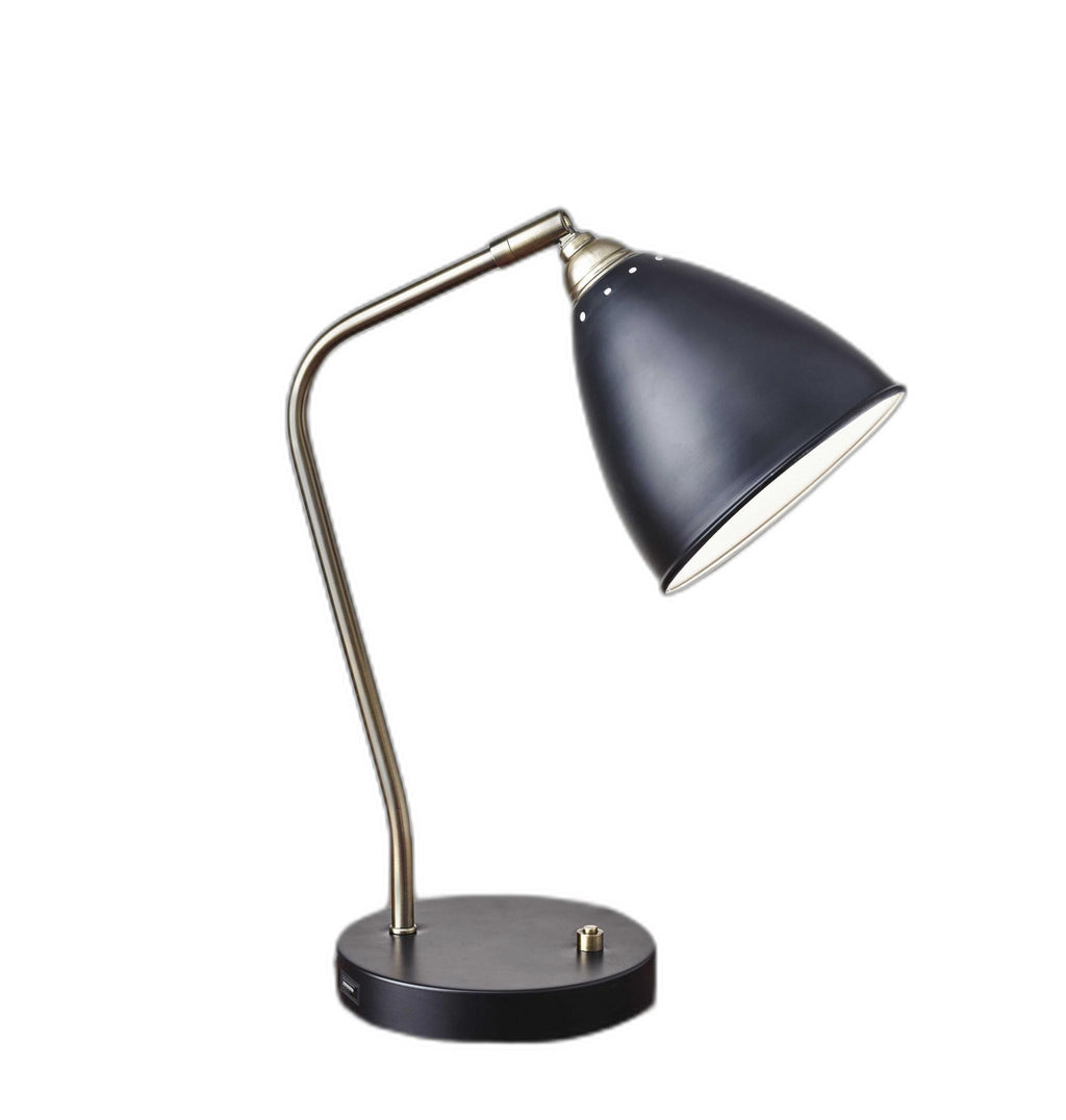 Grey Metal And Antique Brass Adjustable Usb Port Desk Lamp - 99fab 