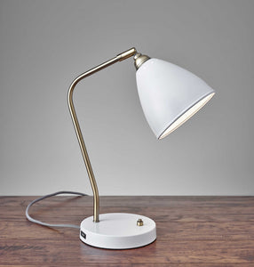 Grey Metal And Antique Brass Adjustable Usb Port Desk Lamp