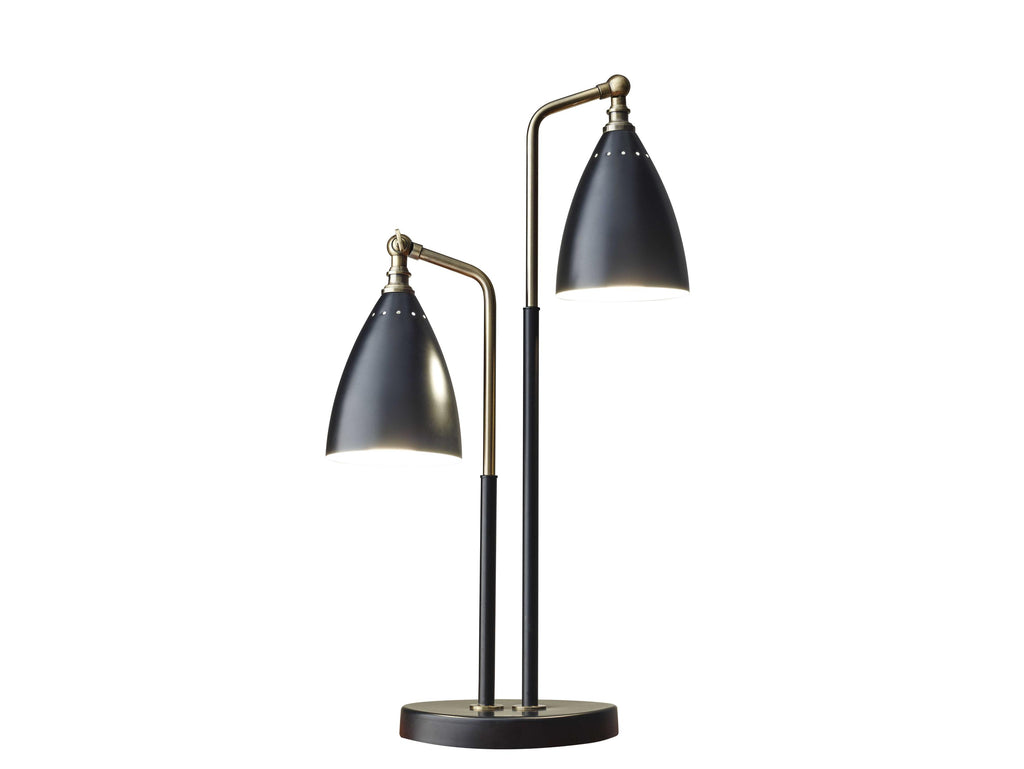 Matte Black Metal And Antique Brass Two Light Adjustable Table Lamp - 99fab 