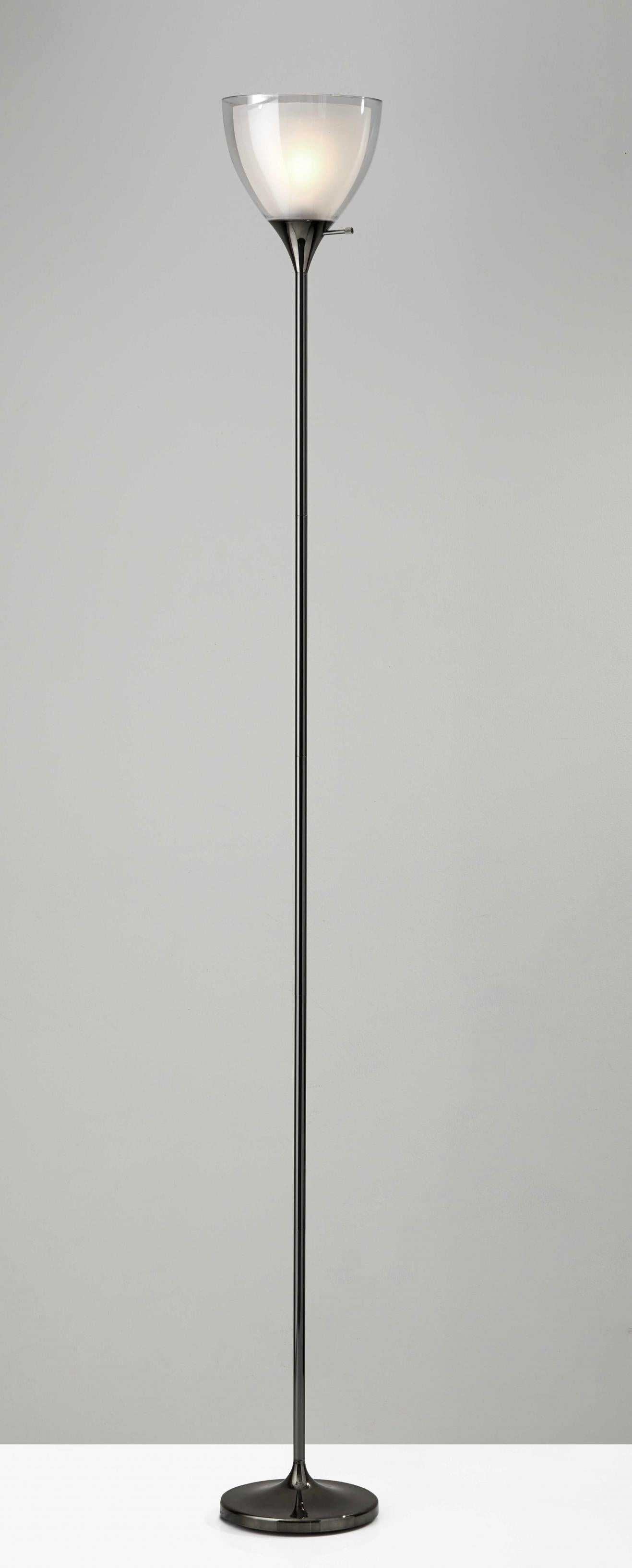 Shiny Chrome Finish Metal Torchiere Floor Lamp With Frosted Inner Shade