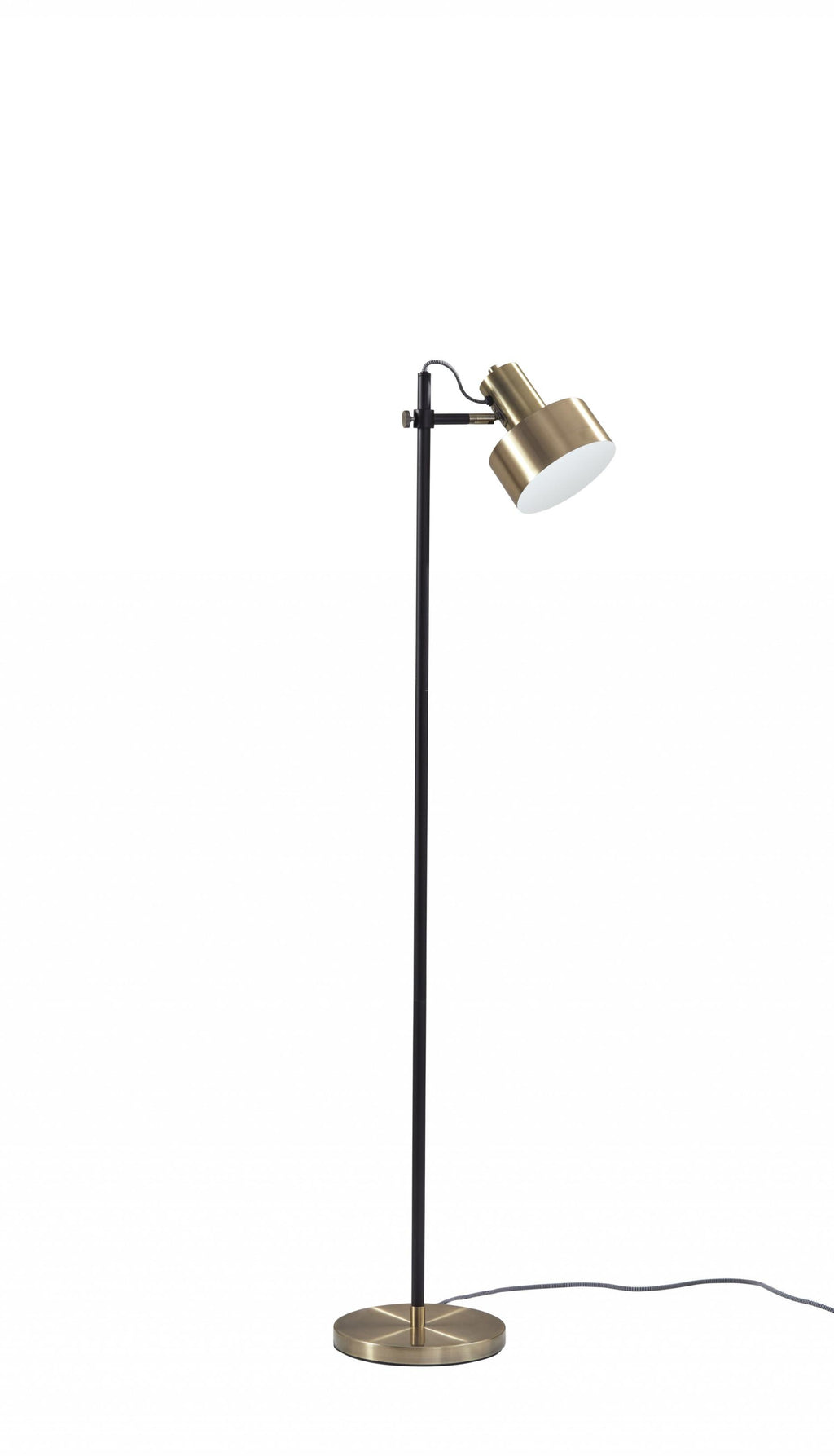 Retro Floor Lamp With Matte Black Pole And Adjustable Jumbo Antique Brass Metal Shade - 99fab 