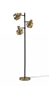 67" Brass Three Light Tree Floor Lamp With Gold Solid Color Bell Shade